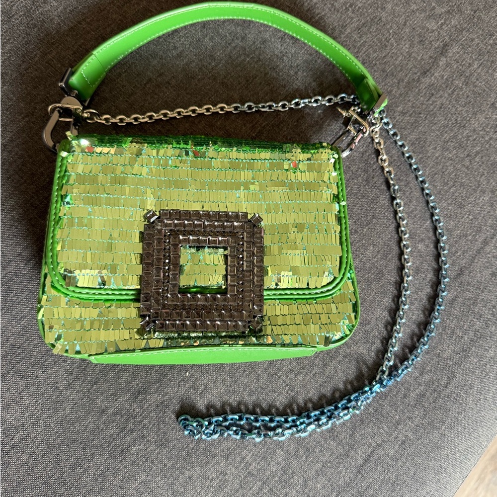 Anthropologie Bibi Lou Peridot Green Sequin Women's Bag with Chain Strap